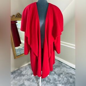 Vintage 90s Avant Garde Vamp Gothic Red Shawl Collar Wool Swing Coat